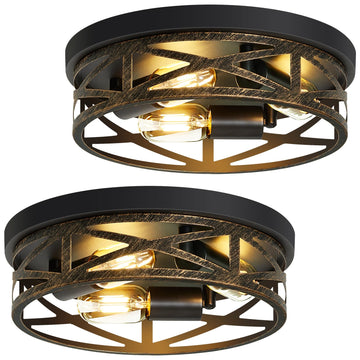 2 Pack Flush Mount Ceiling Light, 3-Light Vintage Farmhouse Ceiling Light, Kitchen Lighting Fixtures, Light Fixtures