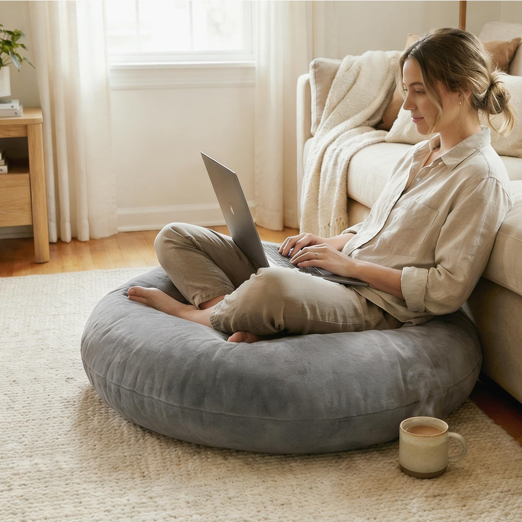 32" Floor Pillow, Large Meditation Cushions for Adults, Grey