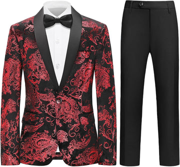 Boys Tuxedo Suit 2 Piece Slim Fit Kids Prom Paisley Jacket Pant Set