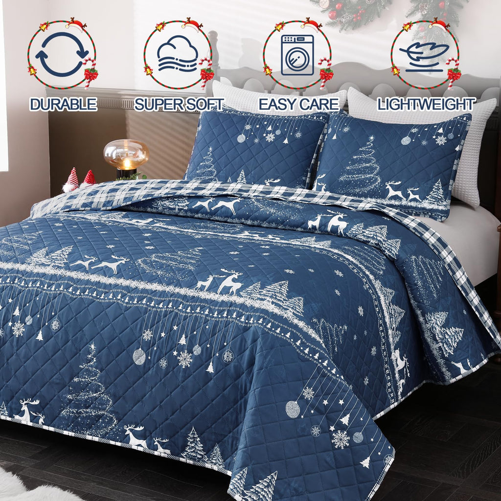 Christmas King Quilt, 3 Piece Lightweight Quilt Set with 2 Pillow Shams