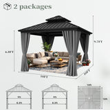 10X10FT Gazebo Patios Hard Top Outdoor Double Roof Canopy Aluminum Frame Garden Gazebo with Curtains Netting for