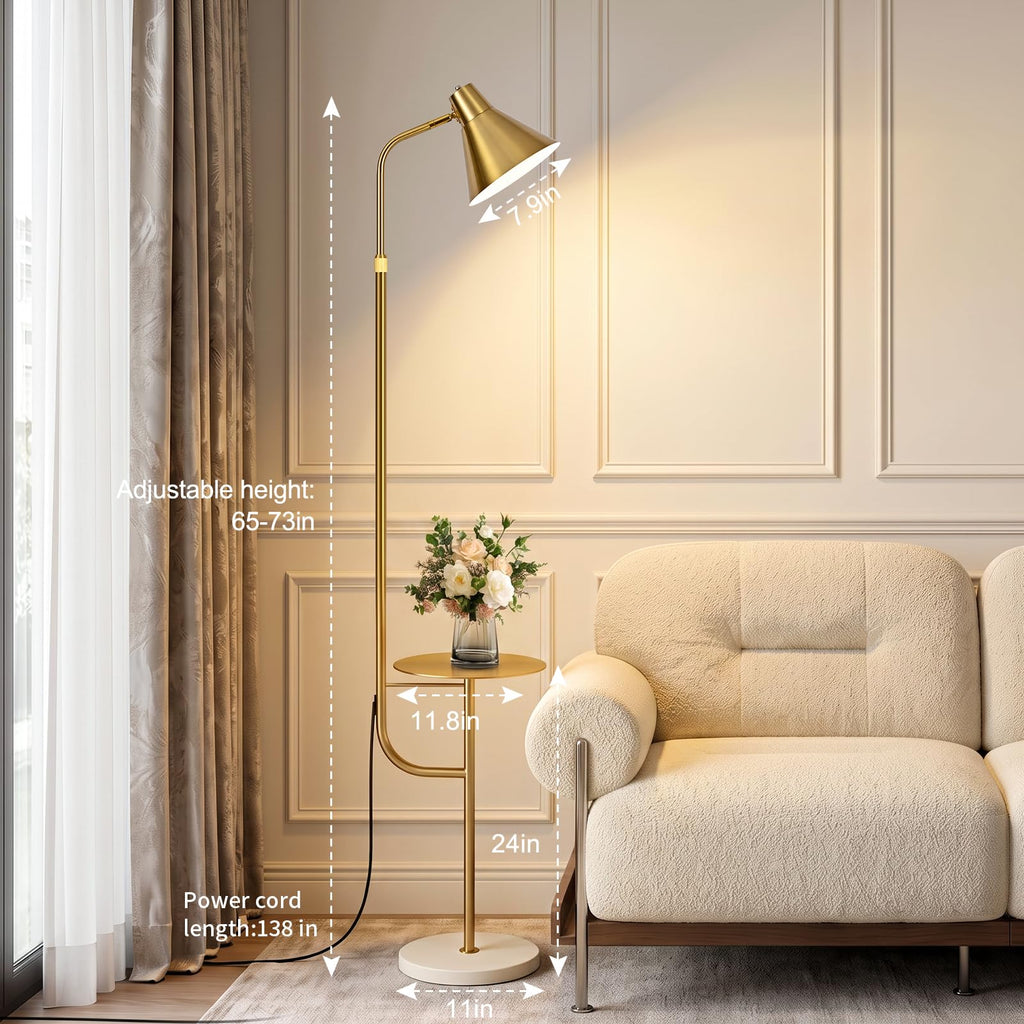 Gold Brass Brushed Floor Lamps with Side Table, Dimmable Light