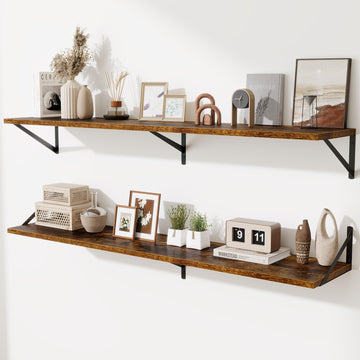 Deep Floating Shelves, 55" Wx10 D Wood Wall Shelves Set of 2, Long Wood Floating Shelf with Metal Brackets, Floating