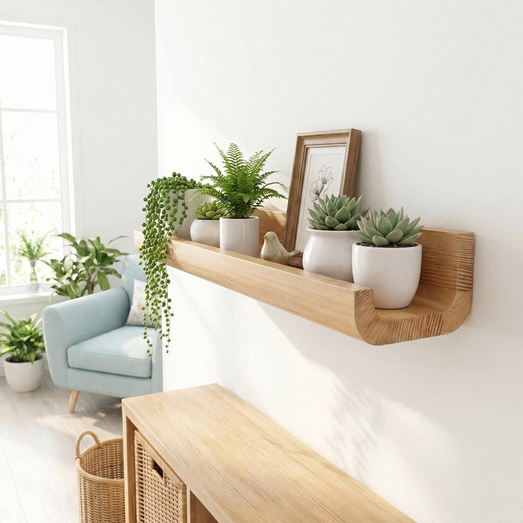 Pine Wood Floating Shelves Set of 2, Wall Mounted Display Ledge Shelves with Lip, Rustic Farmhouse Storage Organizer