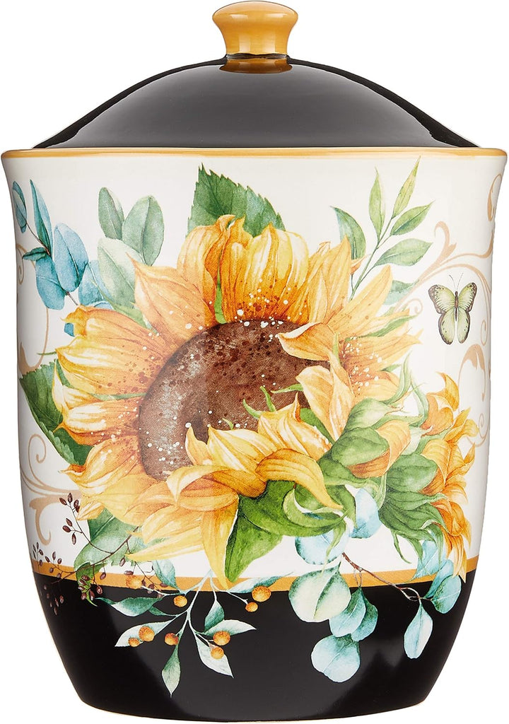 Sunflower Fields 3-Piece Ceramic Canister Set with Airtight Lids - Decorative Floral Storage Jars Counter, Pantry - Set of 3