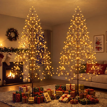 2 Pcs 6ft Christmas Lighted Birch Tree Brown Alpine Twig Trees
