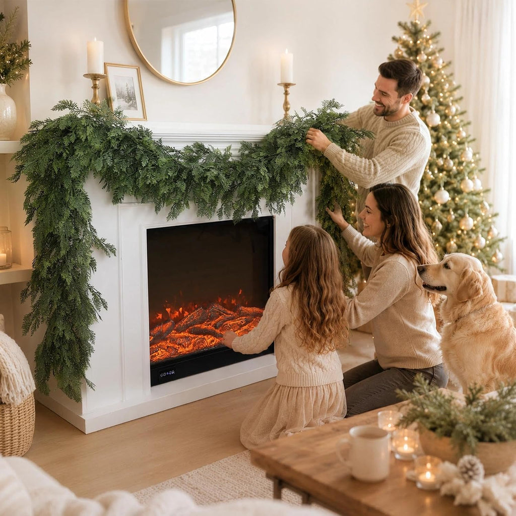 Christmas Garland 9FT Decorations Real Touch Cedar Cypress Pine Greenery Artificial Green Christmas Garland - Set of 9