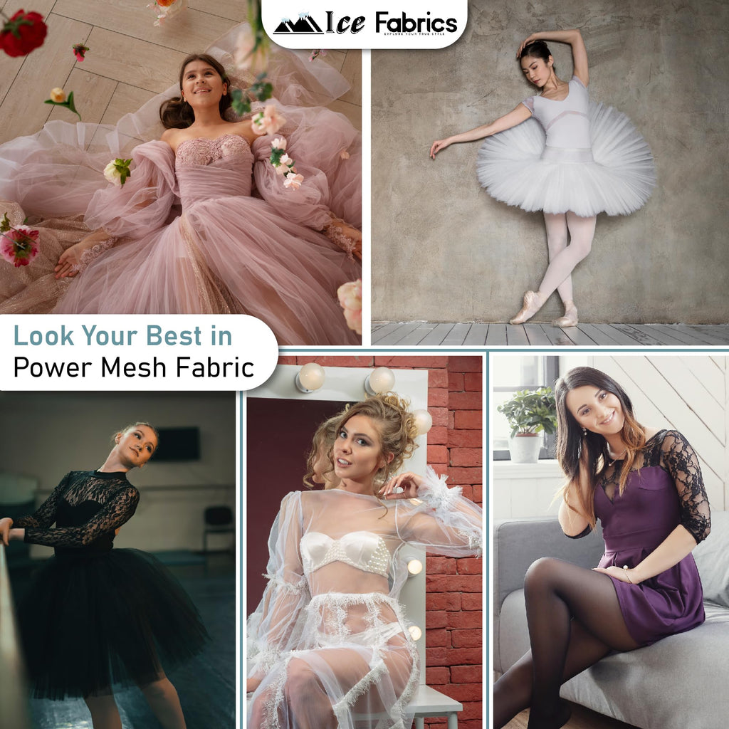 4-Way Stretch Power Mesh Fabric by The Yard - 60" Wide Spandex Sheer Net - Breathable & Stretchy Mesh Fabric for