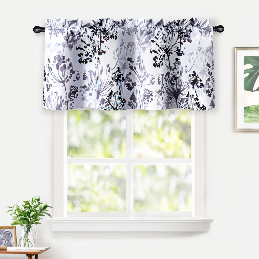 Acacia Floral Blossom Watercolor Printed 100 Percent Blackout Thermal Insulated Window Curtain Valance Rod Pocket