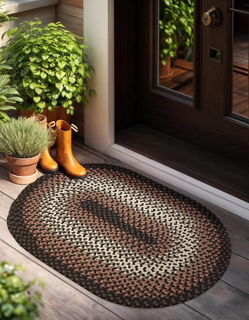 Tranquility TQ82 Black 2' x 3' Oval - Braided Area Rug, Home Decor, Floor Mat or Bedroom Rug - Easy Care, Ideal for