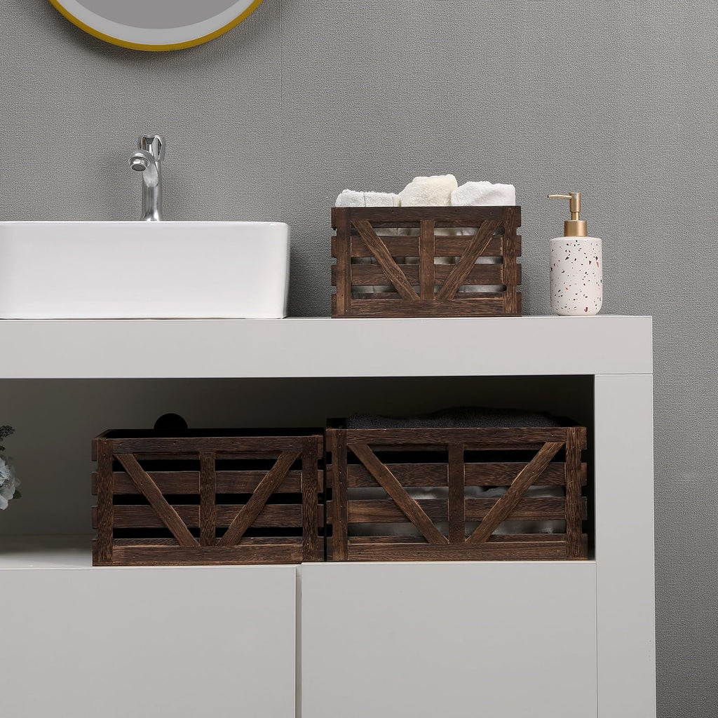 Nested Wooden Storage Crates Set of 3 (L, M, S), Rustic Wood Crate for Storage