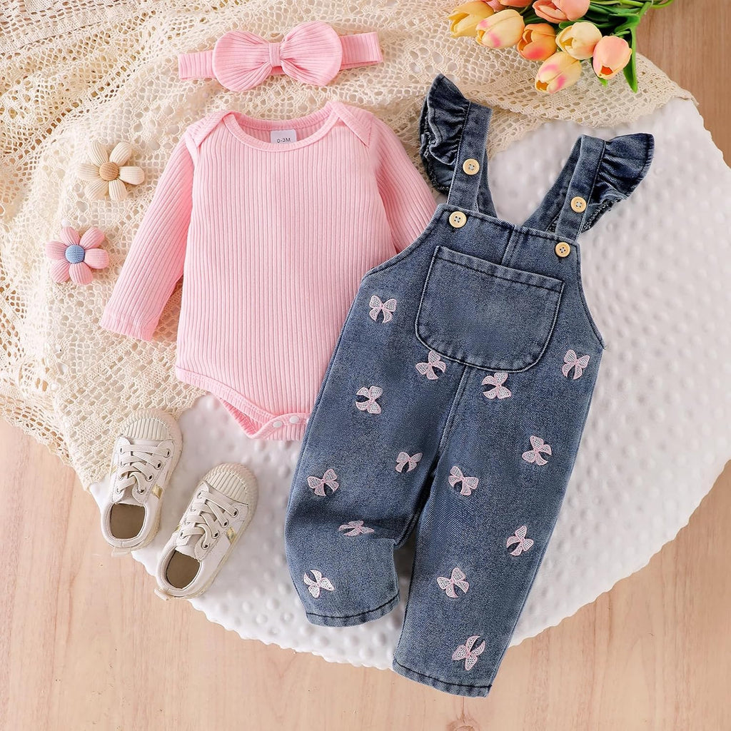 Baby Girl Clothes Newborn Romper Infant Jeans Adjustable Suspender Overalls Cute Headband 3Pcs Outfits Set