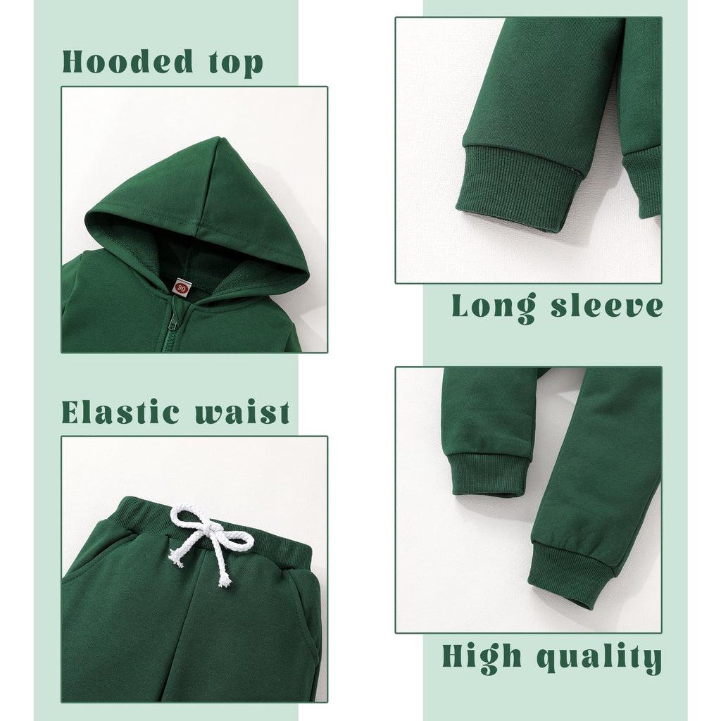 Baby Clothes for Girls Boy Solid Color Zipper Hoodie and Sweatpants Outfits Fall Winter Toddler Sweatsuit (Blackish