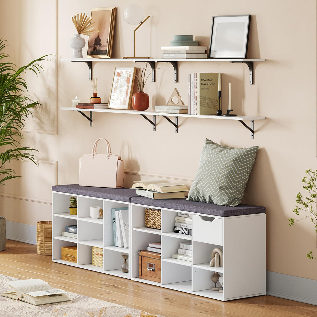 Shoe Storage Bench with Cushion, 31.5" Cubby Shoe Rack, 9 Cubbies