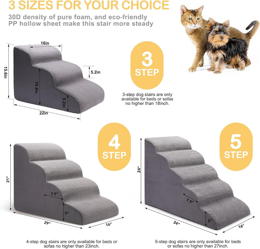 Dog Stairs for Bed and Couch, Non-Slip 5-Step Pet Stairs, 24" High Sofa Foam Dog Ramp - Best for Small Pets, Dogs
