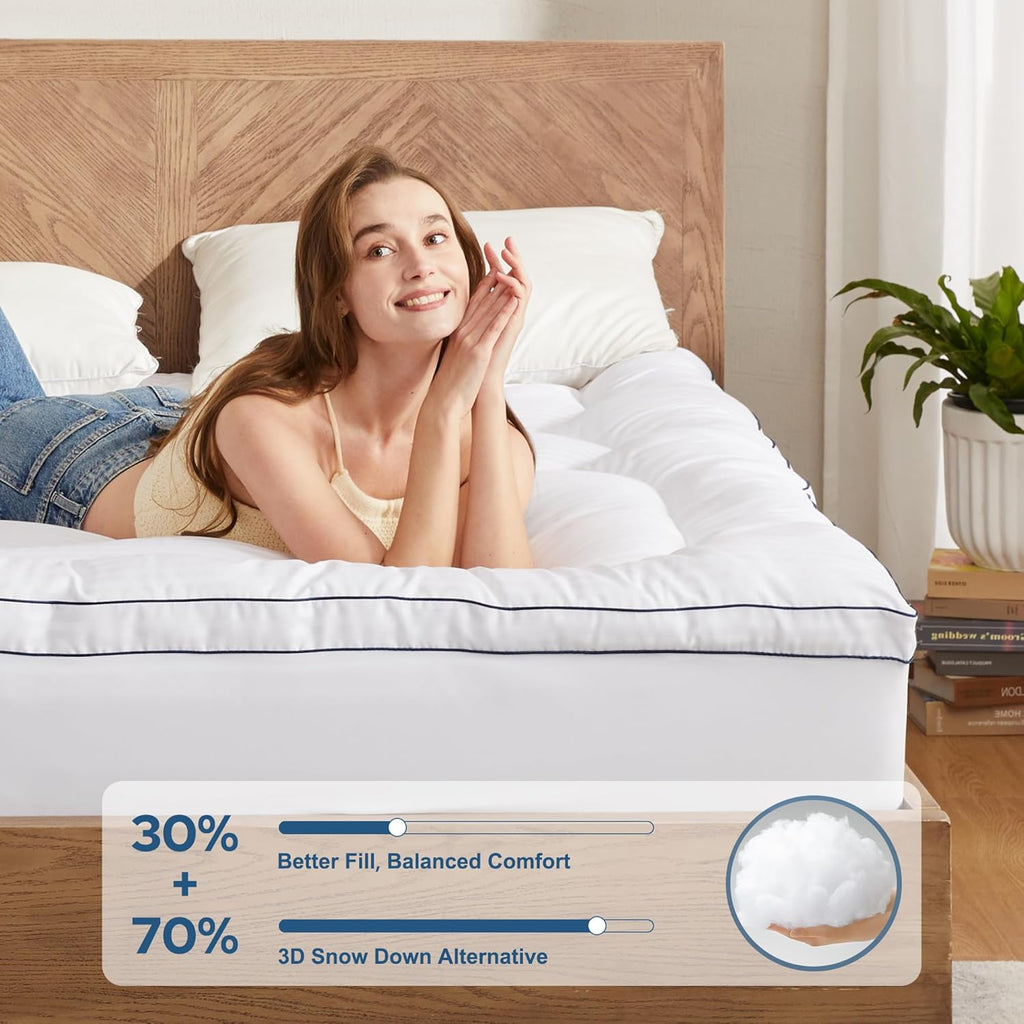 Full Size Mattress Topper, Thick Pillow Top Bed Cover Mattress Pad | Soft Mattress Cover for Back Pain Relief,Cooling