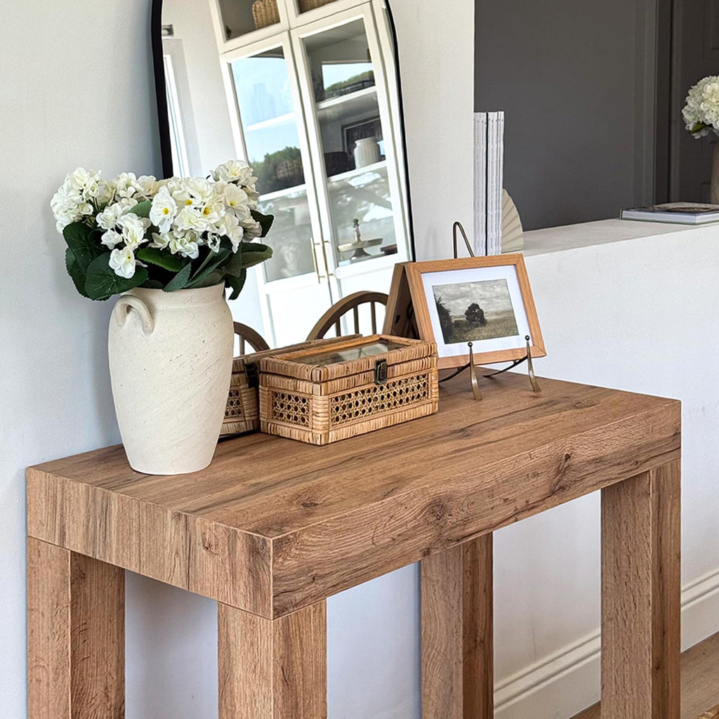 First, Extendable Console Table 17.7(120) x35.4 in, Rustic Oak, for 4-14 People, Space-Saving Dining Table, Italian