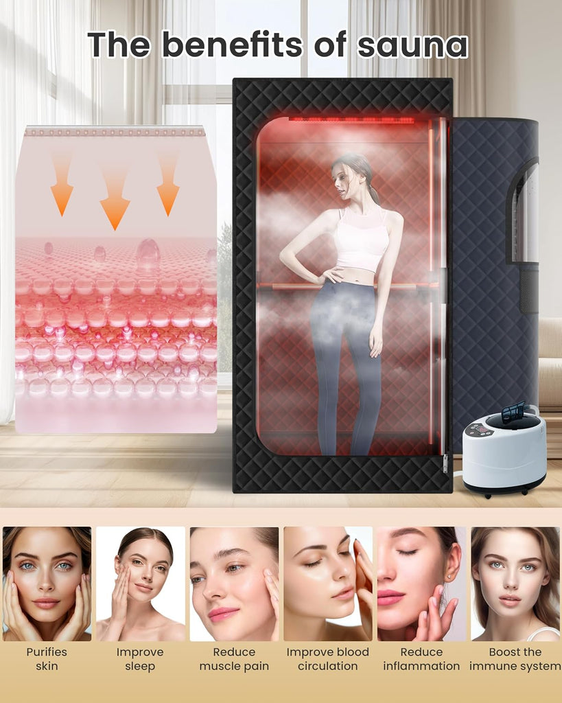 Portable Infrared Sauna Box for Home, 5-Layer Waterproof, XL Steamer, Folding Chair, Steam Sauna Tent for Steam Detox Relaxation Spa, Indoor & Outdoor (Black) A129-B0F8QRGW67