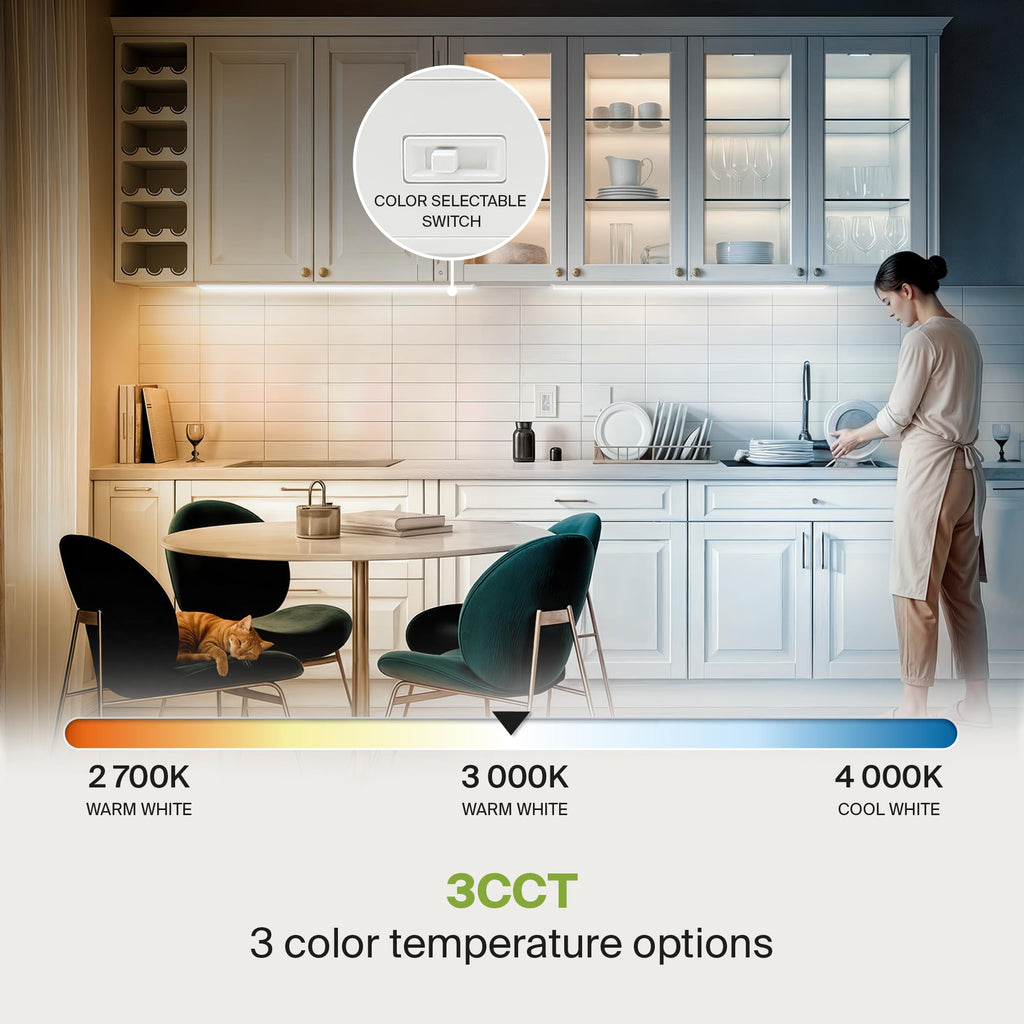 White Swivel LED Under Cabinet Light, 48 Inch 24W, Plug in/Hardwired
