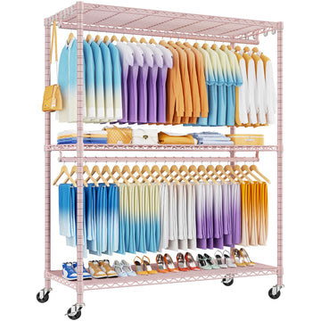 P8 Max Heavy Duty Clothes Rack(With Extended Width Design) Rolling Clothing Racks for Hanging Clothes,Portable