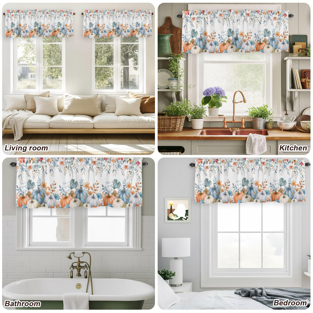 Fall Valances for Windows 2 Pack Farmhouse Pumpk Valance Curtains Rod Pocket Window Treatments Thanksgiving Autumn