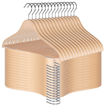 Wooden Coat Hangers, 30 Pack Light Weight Wood Coat/Suit Hangers with Non-Slip Pant Bar, Natural Finish
