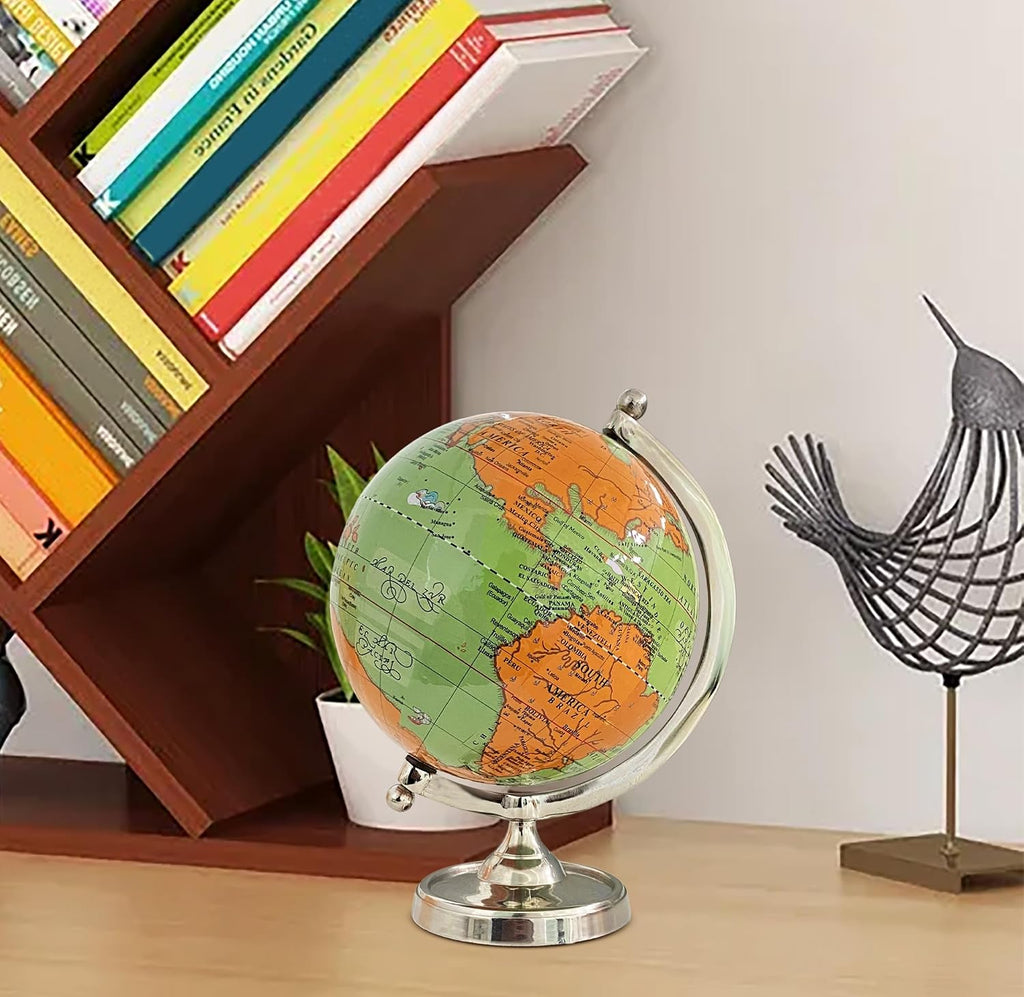 6" Light Green Earth Globe for Desk & Office Decor 6-inch Classy Desktop World Rotating Globe with Silver Stand (NOT