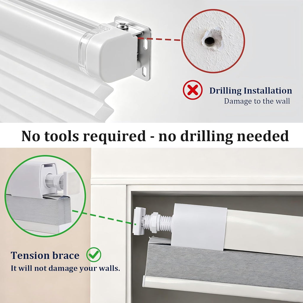 No Tools No Drill Cordless Blackout Cellular Shades White, | Blackout Fabric, Energy-Efficient Honeycomb Design