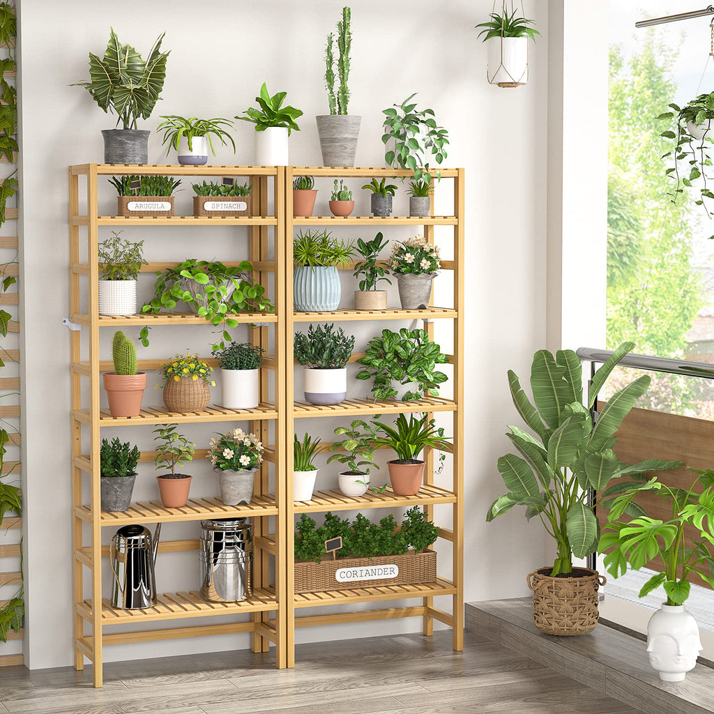 6-Tier Bamboo Shelf, 63" Tall Adjustable Bookshelves and Bookcases
