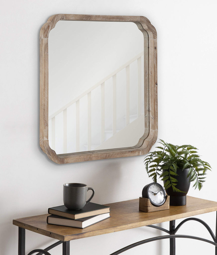 Marston Rustic Square Wall Mirror, 24" x 24", Natural Wood, Decorative Farmhouse-Inspired Wood Wall Decor