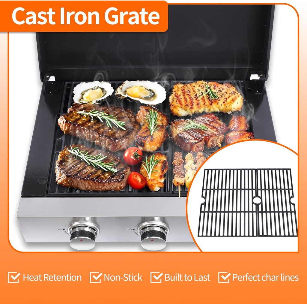 3-Burner Portable Tabletop Propane Gas Griddle with Stainless Steel Flat Top, Cast Iron Grates, 30,000 BTU Output for Camping, Tailgating, and Outdoor BBQ