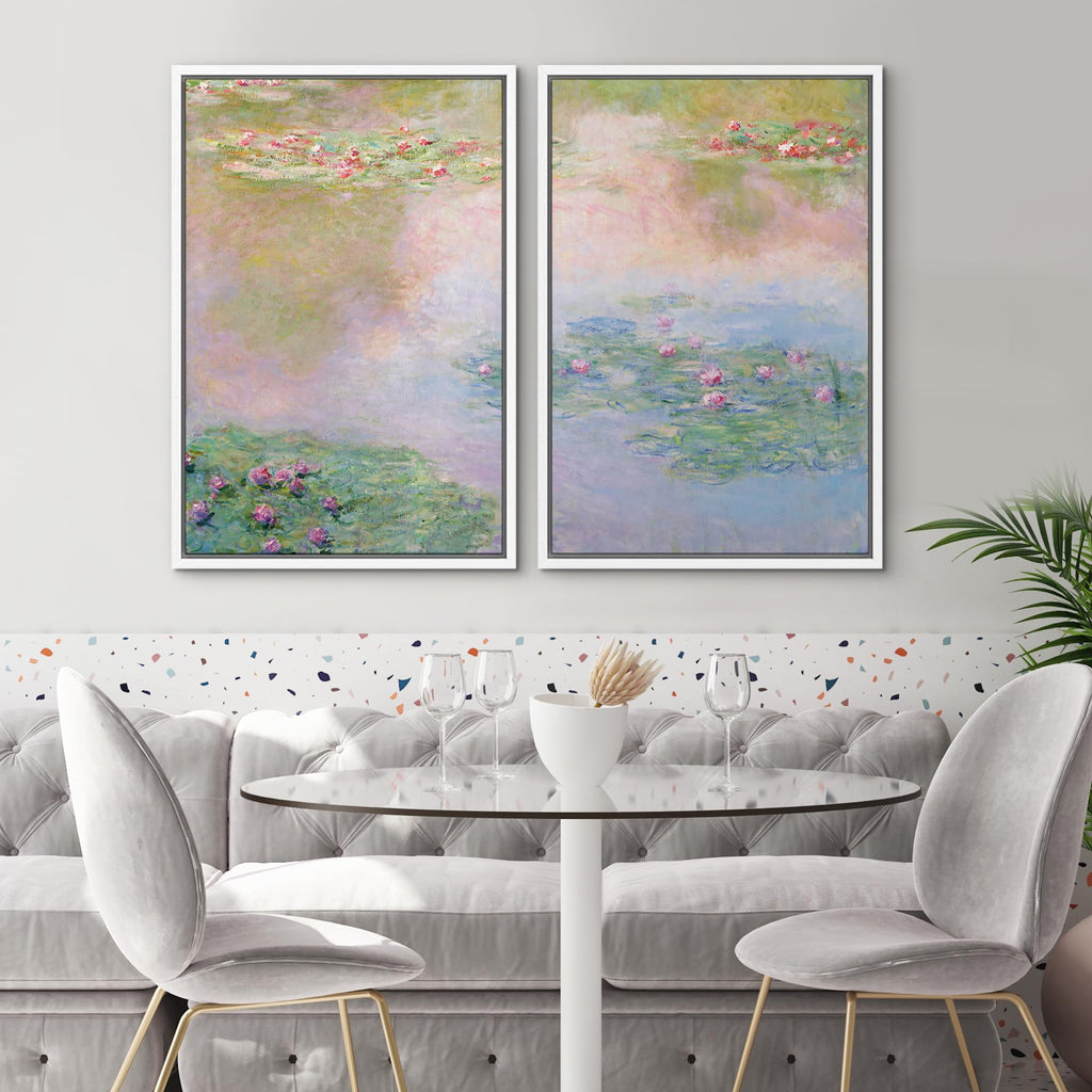 Framed Canvas Print Wall Art Set Impressionist Water Lily Illustration Modern Art Minimalism Decorative - 16"x24"x2