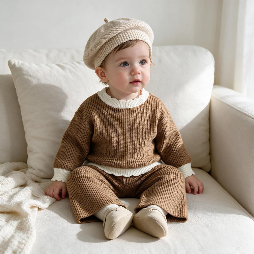 Toddler Girl Knit 2 Piece Outfit Sweater Top and Wide Leg Pants