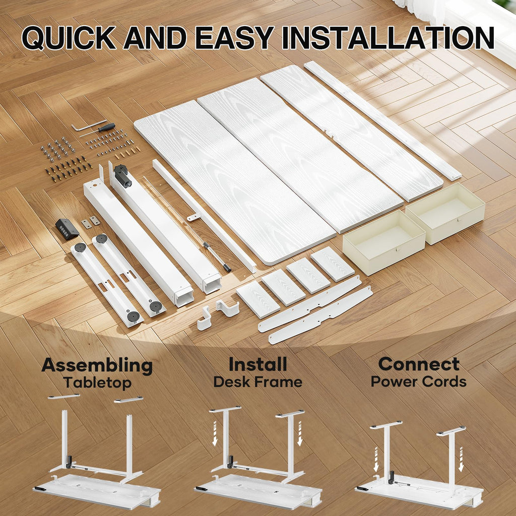47x28 in Electric Standing Desk with Drawers, Adjustable Table, White