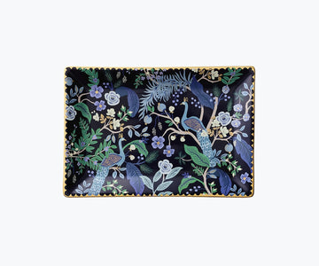 Curio Large Catchall Tray - Porcelain Storage Tray, Colored Illustrations and Metallic Gold Accents, 10" L x 6" W x