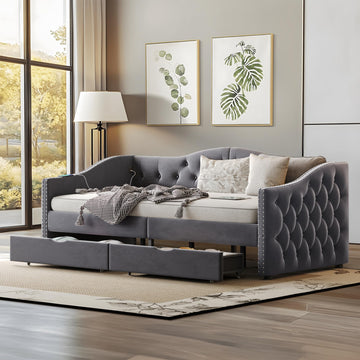 Full Size Daybed with Storage Drawers, Upholstered Daybed