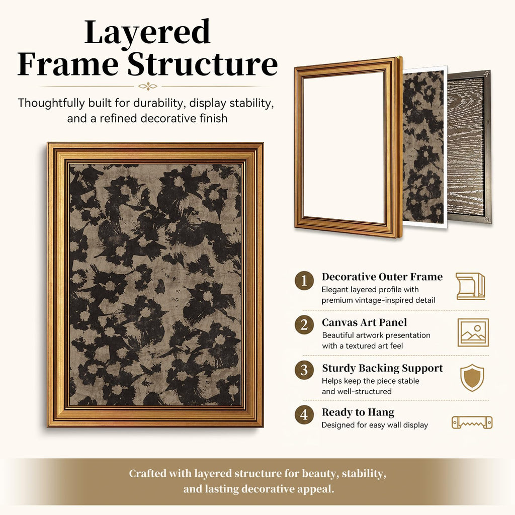 Crushed Flower Botanical Vintage Gold Framed Wall Art 12x16 inch