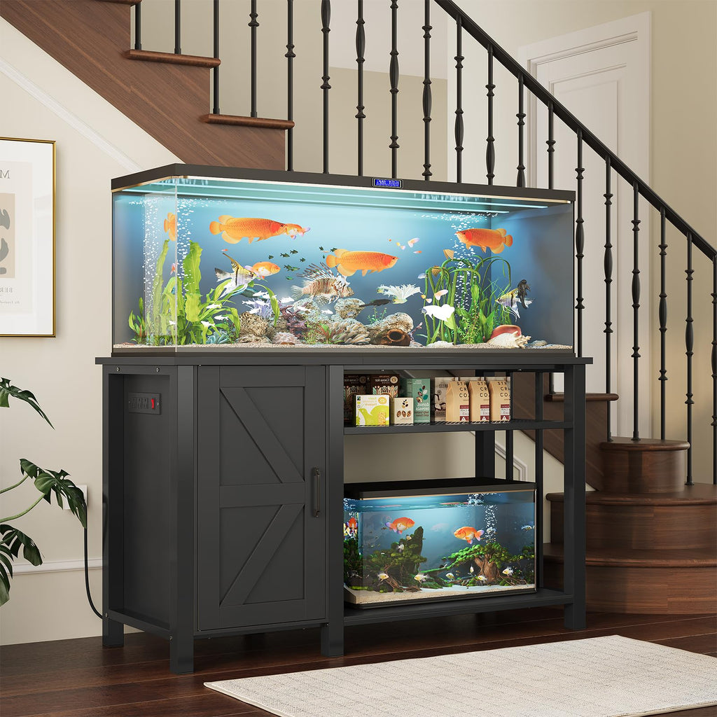 55-75 Gallon Fish Tank Stand with Power Outlet & Adjustable Shelf, Heavy Duty Aquarium Stand with Cabinet Storage for
