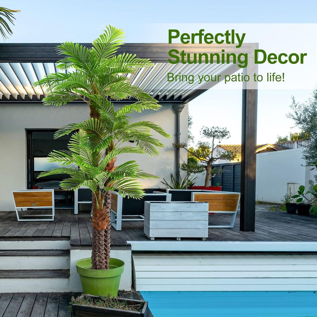 8.5ft Tall Artificial Palm Tree for Outdoors - Triple Phoenix Palm, UV Resistant, Large Fake Silk Palm Tree - Perfect