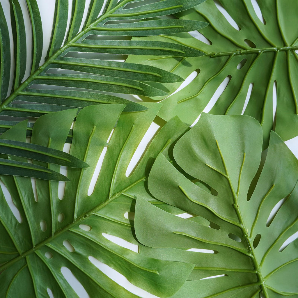 13 Pcs Assorted Artificial Tropical Leaves Set Decorative Real Touch Faux Monstera and Palm Leaves with Stems for