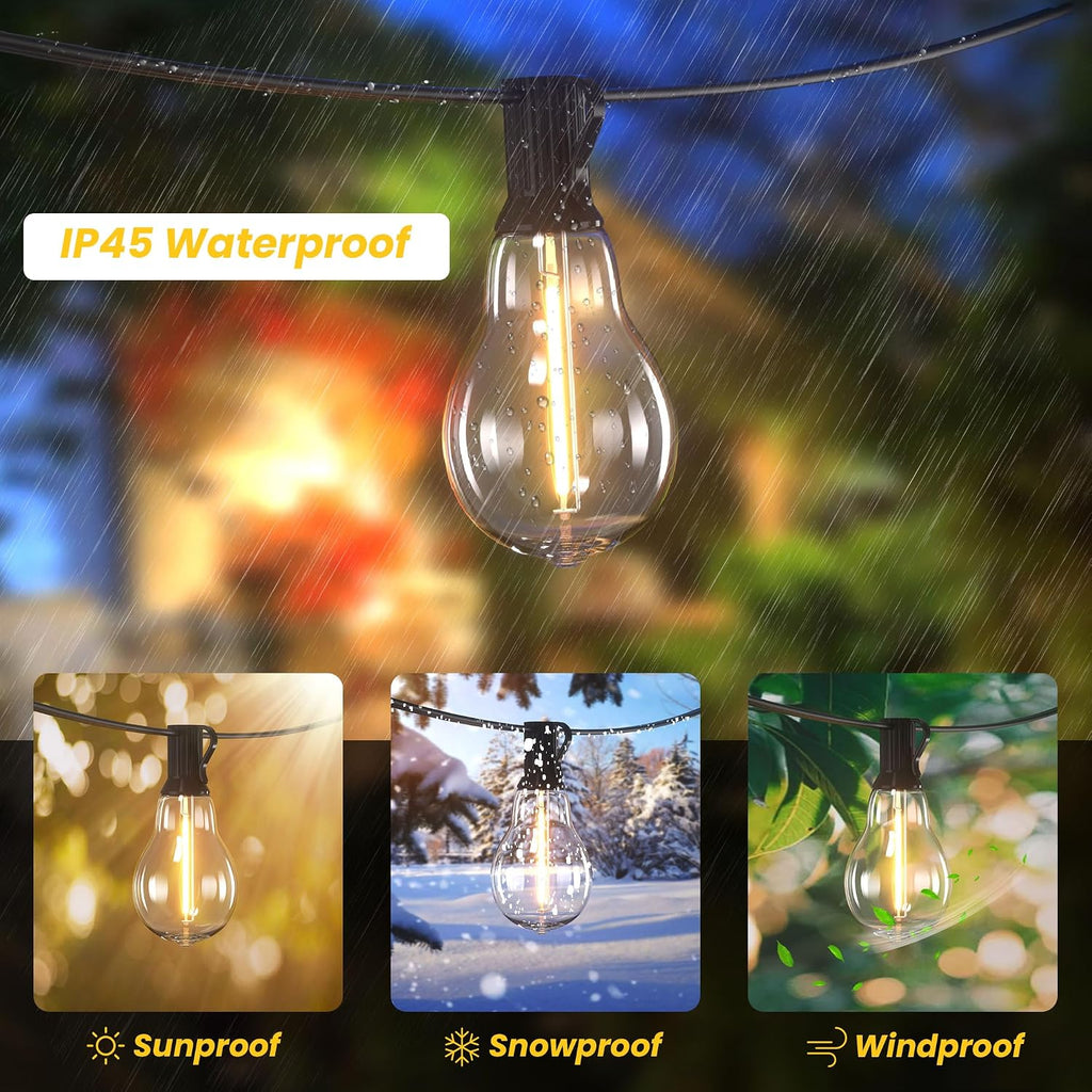 200FT Outdoor Lights with 106 Shatterproof Bulbs(6 Spare), IP45 Waterproof Outside String Lights, Patio String Lights