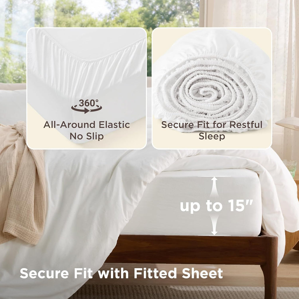 Prewashed Duvet Cover King, Cotton-Like Soft Bedding Set, White