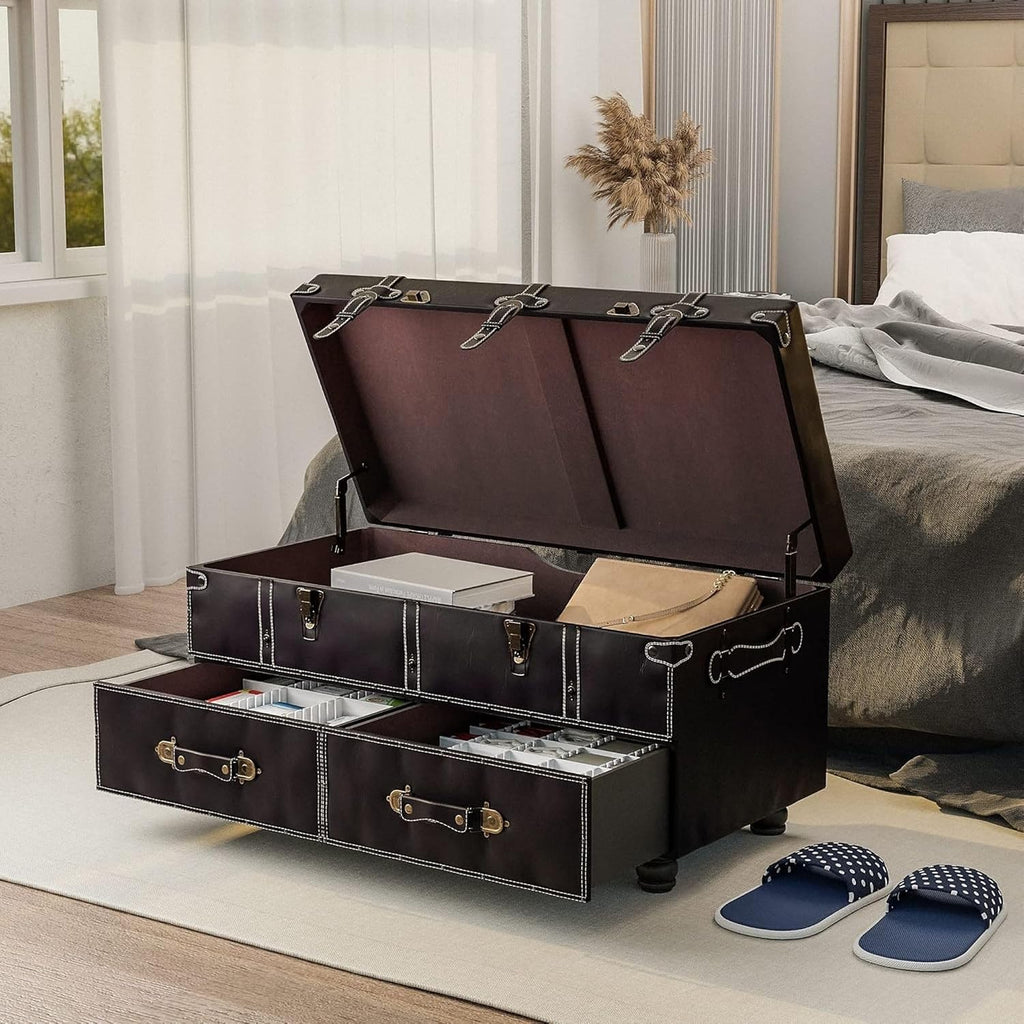 Vintage Storage Bench Upholstered Mid-Century Storage Ottoman Bed Bench Padded Storage Chest , Matte Black