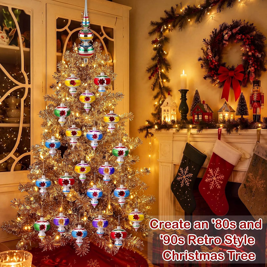 Retro Christmas Glass Treetop Ornament, Finial, Bright Color - Set of 10