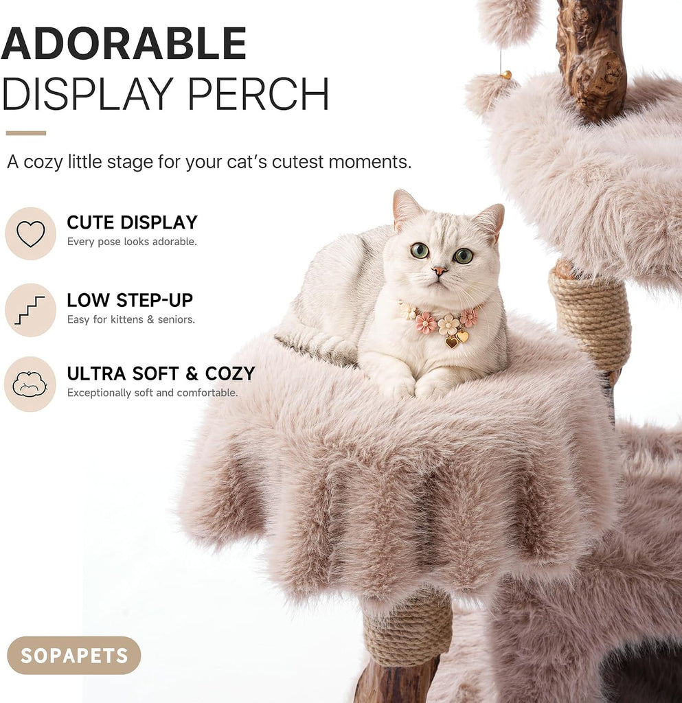 47.6" Modern Wood Cat Tree for Large Cats, Solid Wood Cat Tower for Multi-Cat Homes, Cat Furniture with Condo