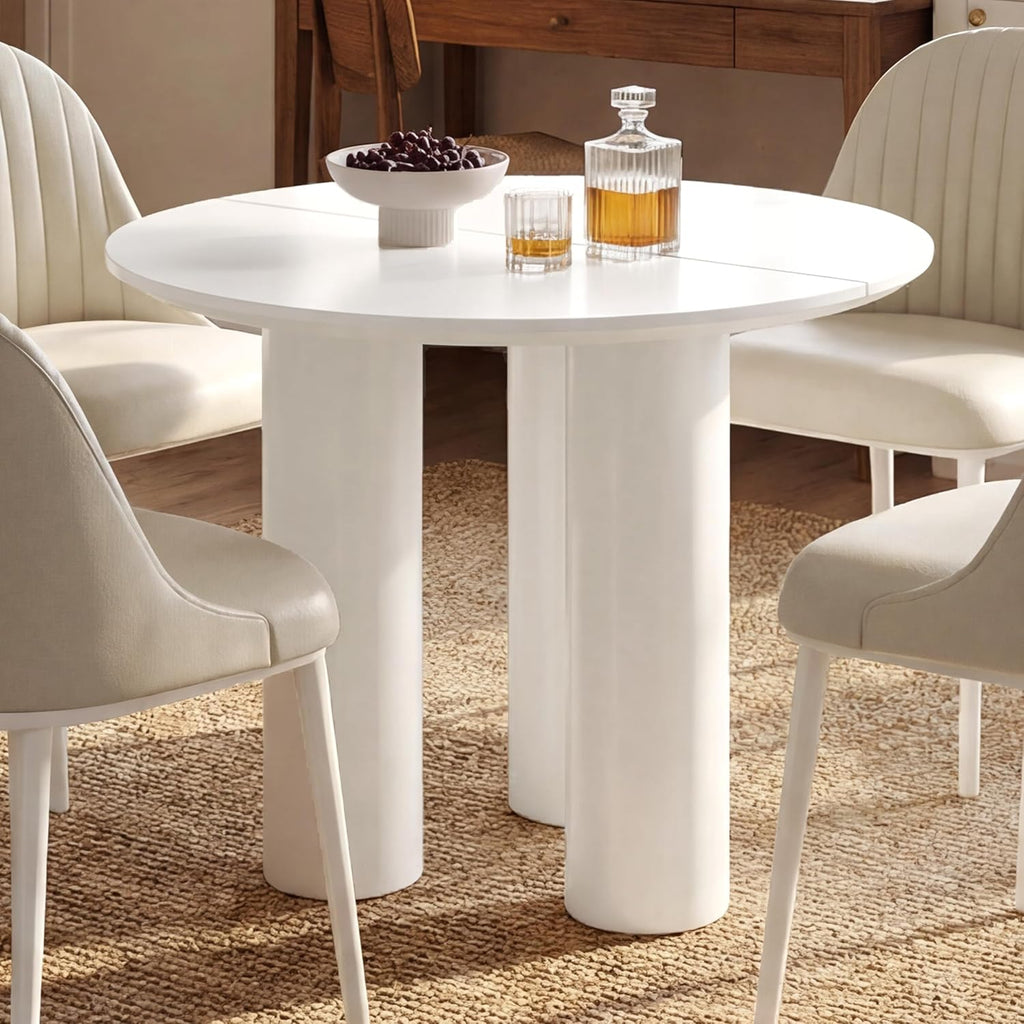 39" Round Dining Table for 4 Cream White Kichen Table with 3 Legs Modern Round Table 4 Seats Dining Room Table for