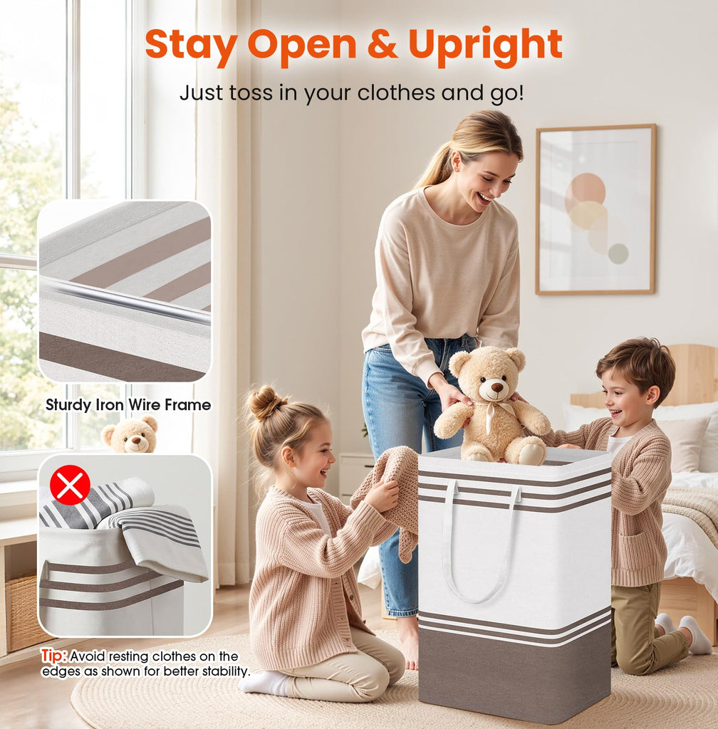 3-Pack Laundry Basket, Laundry Hamper, Khaki-88L
