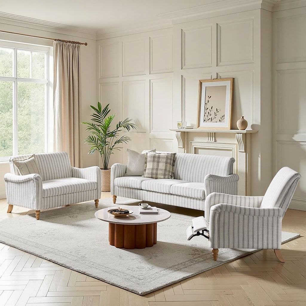 50.5" Farmhouse Loveseat Sofa, 2 Seater Sofa, Grey Stripe