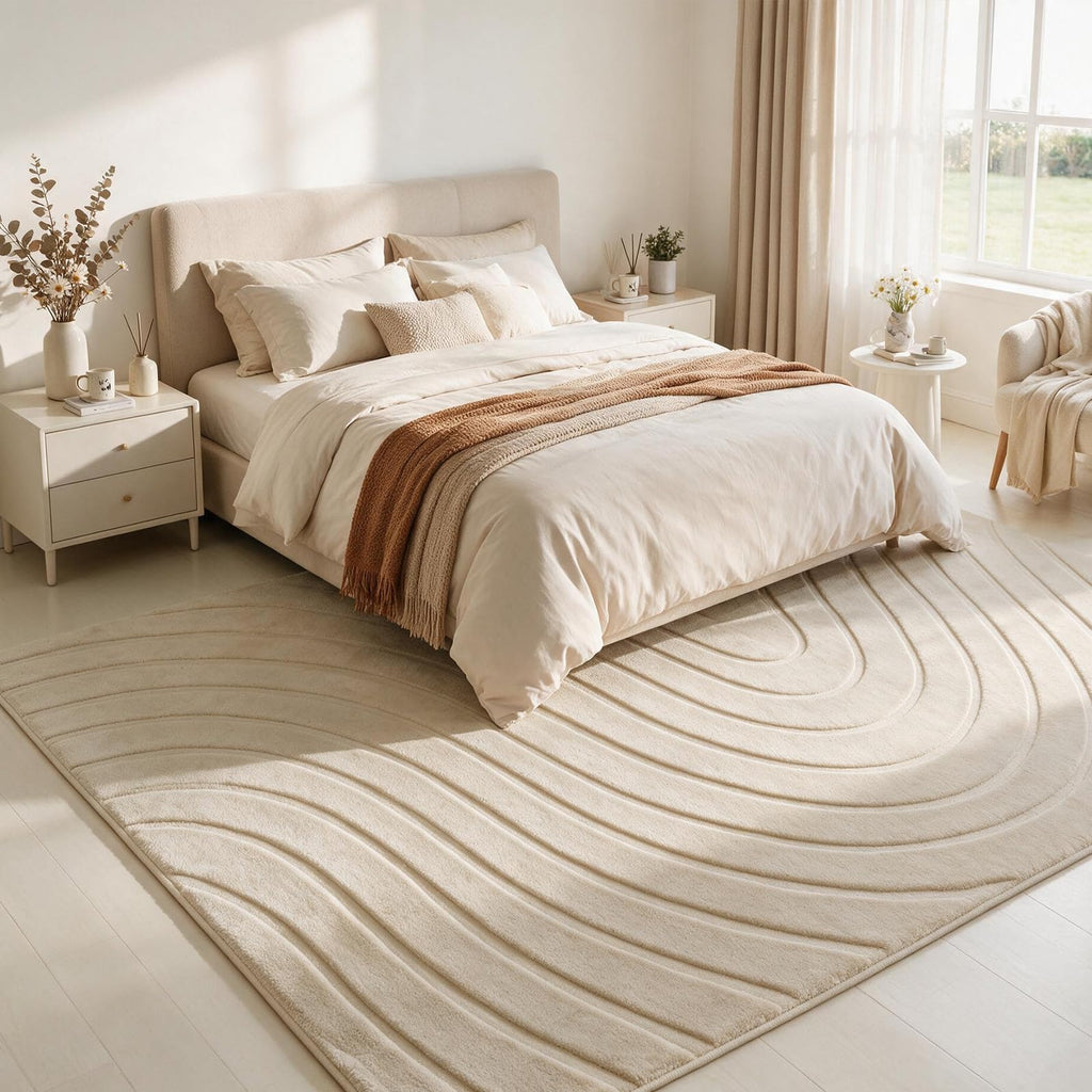 Area Rugs Bedroom, Modern Washable Rug, Beige