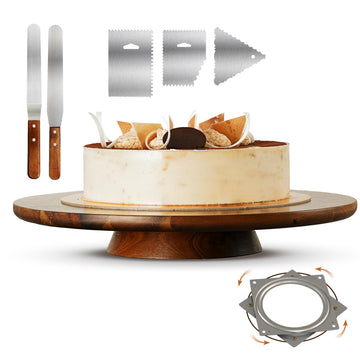 13" Acacia Cake Stand Rotating with 2 Icing Spatulas, 3 Smoothers
